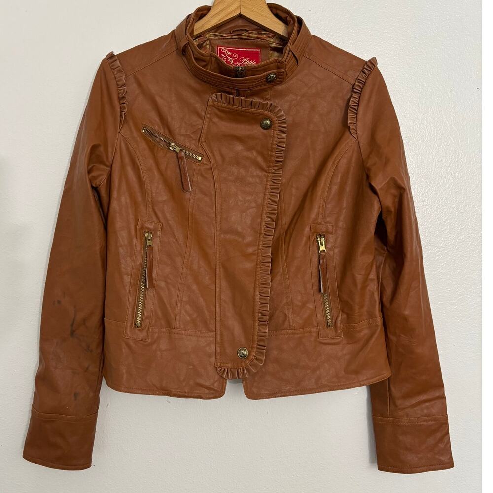 Apple Bottoms Brown Faux Leather Jacket Solid Long Sleeve Women Size L/9